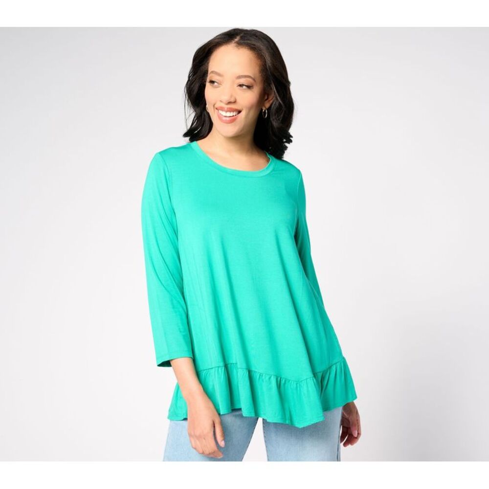 Farmers Defense Women's Top Plus Sz 2X Rayon 230 Ruffle Hem Green A648188